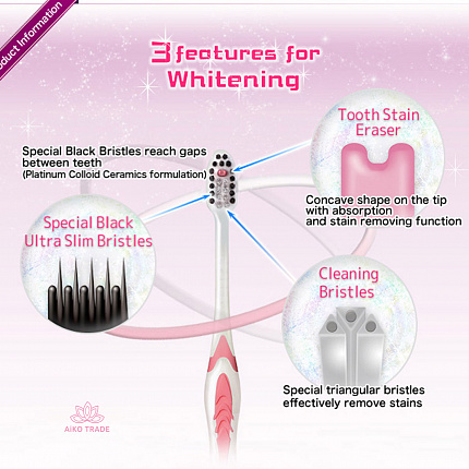 Зубная щётка отбеливающая Dentalpro Black Whitening, с платиновой коллоидной керамикой, мягкая