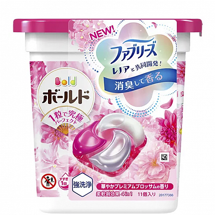 Гелевые капсулы для стирки белья с кондиционером 4 в 1 PG Bold Gel Ball Premium Blossom, цветочный аромат, коробка, 11 шт