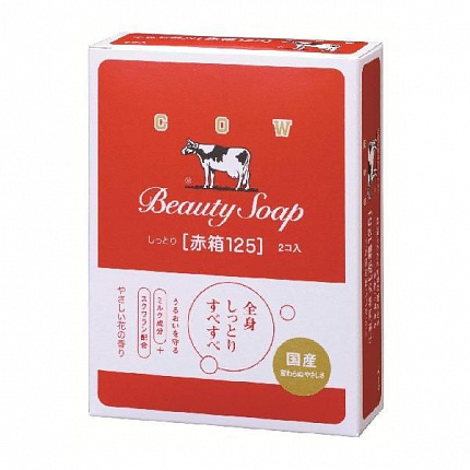 Молочное увлажняющее туалетное мыло COW Red Box с ароматом розы, 2 шт. по 125 г