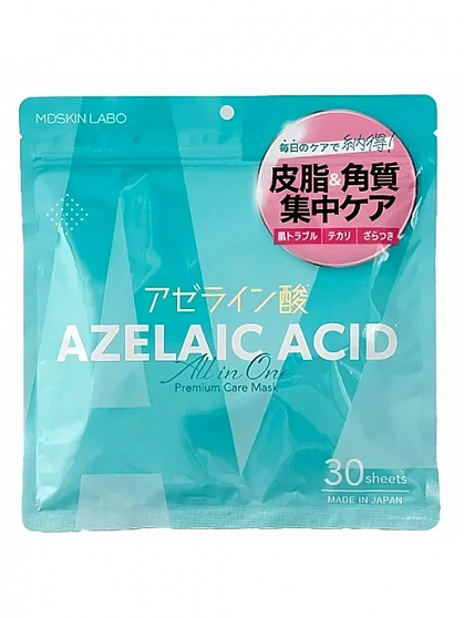 Маска для лица MDSKIN LABO Labo Azelaic Acid Premium Care с азелаиновой кислотой, 2 видами видами витамина С, гиалуроновой кислотой и коллагеном, 30 шт.