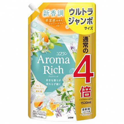 Кондиционер для белья Lion Soflan Aroma Rich Claire с богатым ароматом натуральных масел, сменная упаковка, 1520 мл
