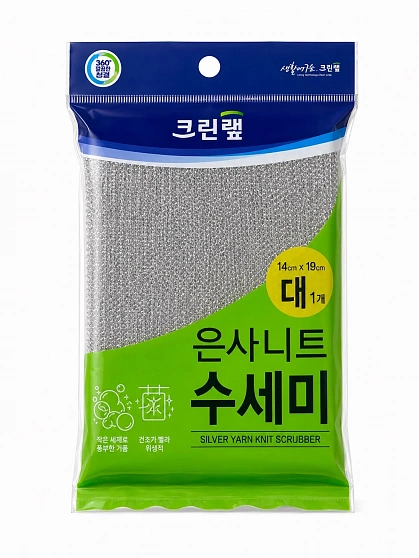 Губка Clean Wrap для мытья посуды с полиэстеровой серебристой нитью, средняя жесткость, 14*19 см, 1 шт.
