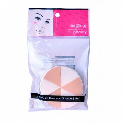 Спонж косметический в кейсе K-Beauty NR- 5, двухцветный из 6 сегментов