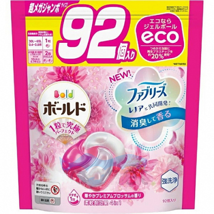 Капсулы для стирки белья 4 в 1 с кондиционером PG Bold Gel Ball Premium Blossom, цветочный аромат, запасной блок 92 шт.
