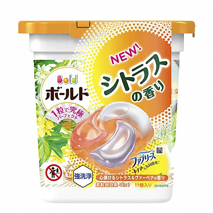 Гелевые капсулы для стирки белья с кондиционером 4 в 1 PG Bold Gel Ball Citrus Verbena, аромат цитрусовых и вербены, коробка, 11 шт