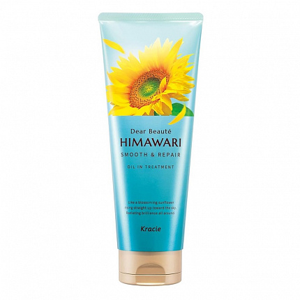 Маска с растительным комплексом KRACIE Dear Beaute Himawari Smooth & Repair для восстановления и гладкости волос, с цветочным ароматом и нотками цитрусов, личи и черной смородины, туба 200г