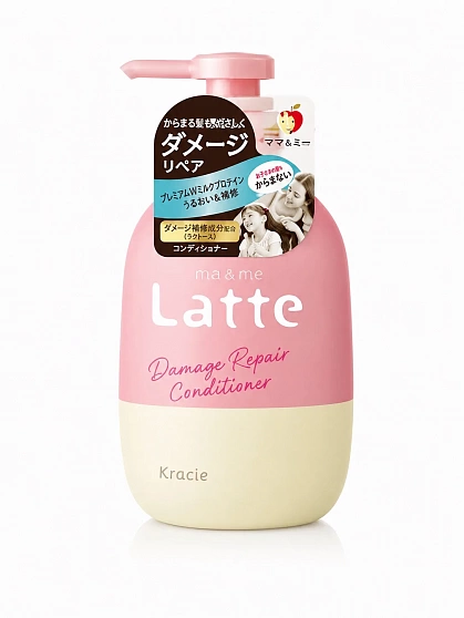 Бессульфатный восстанавливающий кондиционер для волос Kracie "Ma&Me Latte Damage Repair" с молочными протеинами, аромат яблока и цветков апельсина, 490 г
