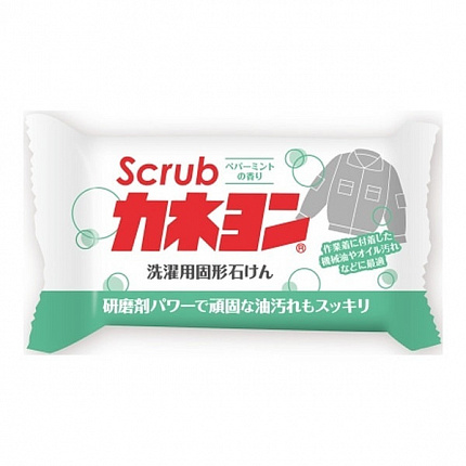 Хозяйственное мыло KANEYO SOAP Scrub для удаления масляных и жирных пятен с одежды, аромат мяты, 110 г