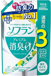 Кондиционер для белья LION Soflan Premium Fresh Green Aroma, с ароматом свежей зелени и фруктов, мягкая упаковка с колпачком, 1260мл.