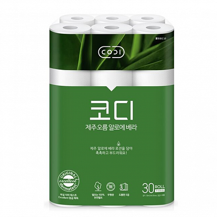 CODI Ультрамягкая туалетная бумага Aloe с лосьоном Алоэ Вера (трехслойная, с тисненым рисунком), 30 м * 30 рулонов