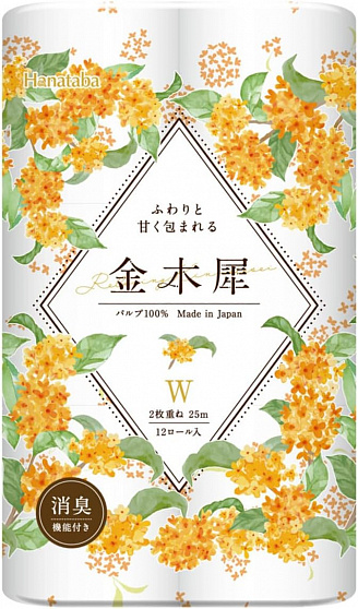 Туалетная бумага двухслойная MARUTOMI TISSUE Hanataba Osmanthus 12 Rolls Double, с ароматом османтуса, 12 рулонов * 25 м