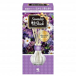 Натуральный аромадиффузор для дома KOBAYASHI Sawaday Stick Parfum Aromatic Floral, с цветочно-цитрусовым ароматом, стеклянный флакон 70мл, 8 палочек