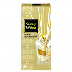 Натуральный аромадиффузор для дома KOBAYASHI Sawaday Stick Parfum Sparkling Gold, с ярким цветочно-цитрусовым ароматом и нотками жасмина и розы, стеклянный флакон 70мл, 8 палочек