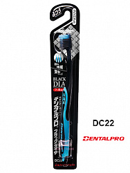 Зубная щётка Dentalpro DC22 Black-Dia Super-fine Hair Compact с платиновой коллоидной керамикой, многоуровневая с ультратонкой щетиной алмазной формы с компактной головкой, средняя жесткость, черная/голубая
