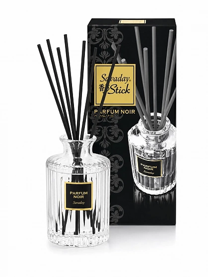 Натуральный аромадиффузор для дома Sawaday Stick Parfum Noir KOBAYASHI, с элегантным восточным ароматом, стеклянный флакон 70мл, 8 палочек.