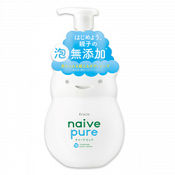 Жидкое мыло-пенка для тела для всей семьи KRACIE Naive Pure Foam Body Soap, без добавок, без аромата, помпа 550мл