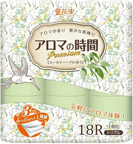 Туалетная бумага трехслойная MARUTOMI TISSUE Hanataba Aroma Time Premium Eucalyptus Herb 18 Rolls Triple, с ароматом эвкалипта, 18 рулонов