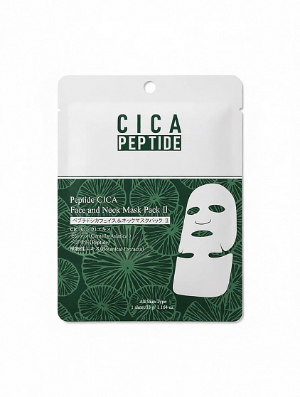 Тканевая маска для лица и шеи MITOMO Peptide CICA Face & Neck Mask, с экстрактом центеллы азиатской и пептидами, 1шт.