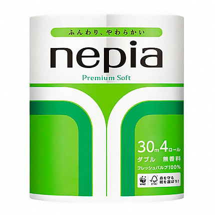 Двухслойная туалетная бумага NEPIA Premium Soft Toilet Roll, мягкая, без аромата, 4 шт. х 30 м