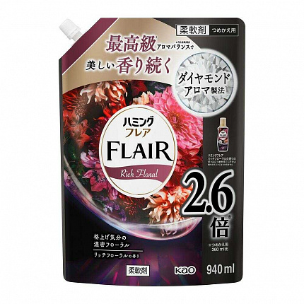 Кондиционер-смягчитель для белья KAO Flair Rich Floral с богатым цветочно-фруктовым ароматом, 940 мл