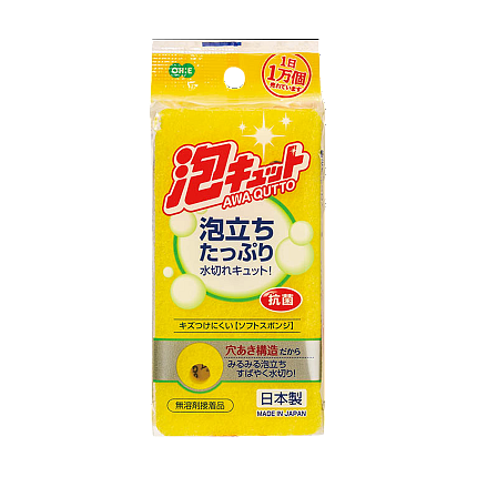 Трехслойная губка для мытья посуды Ohe Corporation Awa Qutto Soft Sponge, верхний слой средней жесткости