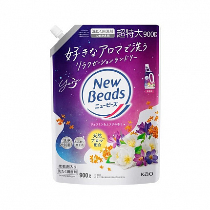 Жидкое средство для стирки KAO New Beads Yoru, аромат жасмина, мускуса, сменная упаковка 900г
