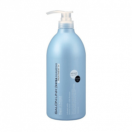 Восстанавливающий шампунь с эффектом маски KUMANO YUSHI Salon Link Extra Treatment in Shampoo с аминокислотами и протеинами шелка, цветочный аромат, 1000 мл