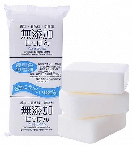Натуральное кусковое мыло без добавок для всей семьи NIHON No added pure soap, кусок 100 г х 3 шт.
