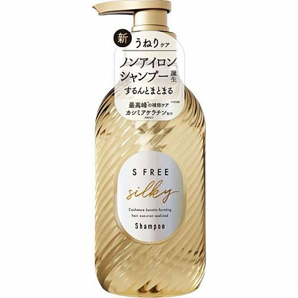 Восстанавливающий шампунь COSMETEX ROLAND S Free Silky Mousse для повреждённых волос с кератином, шелком, прополисом и комплексом аминокислот, 480 мл