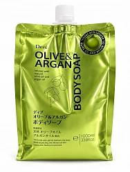Увлажняющее жидкое мыло для тела с оливковым и аргановым маслами KUMANO YUSHI Deve Olive & Argan, 1000 мл