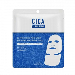 Тканевая маска для лица и шеи MITOMO Hyaluronic CICA Face & Neck Mask, с экстрактом центеллы азиатской и гиалуроновой кислотой, 1шт.