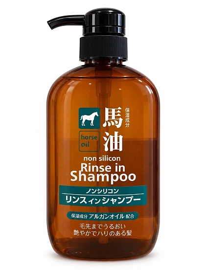 Шампунь-кондиционер 2 в 1 KUMANO Horse Oil с лошадиным маслом для повреждённых волос, 600 мл