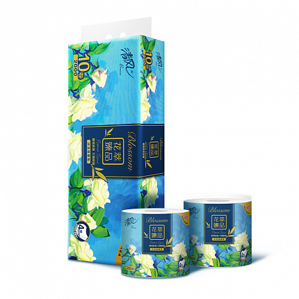 Премиальная особо мягкая четырёхслойная туалетная бумага Gold Hond Ye Paper "Breeze Blossom", с гладкой поверхностью, 30 м х 10 рулонов