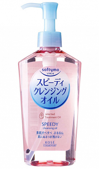 Увлажняющее гидрофильное масло для снятия макияжа KOSE Softymo Speedy Cleansing Oil с экстрактом растительных масел, 230 мл