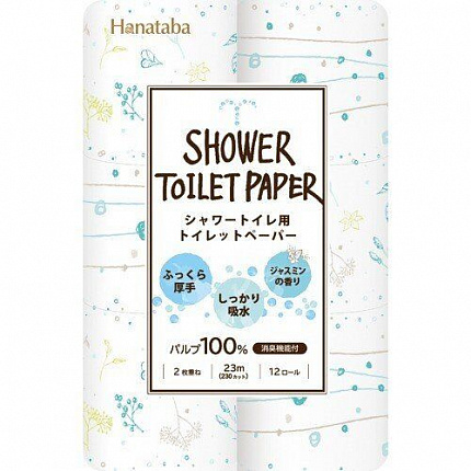 Туалетная бумага двухслойная MARUTOMI TISSUE Hanataba Botanical Shower 12 Rolls Double, с ароматом жасмина, 12 рулонов * 23 м
