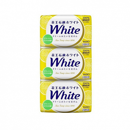 Натуральное увлажняющее туалетное мыло KAO White с ароматом сочного лимона, 130 г х 3 шт.
